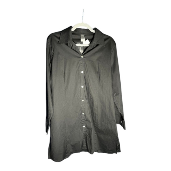 NWT Comfy USA Made Black Button Up Minimalist Shirt Dress Sz L Stretch Cotton - Picture 1 of 6
